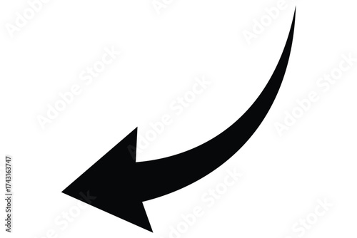 A single brown arrow curves downwards and to the left. black arrow flat style icon on transparent background. arrow icon for your website design, logo, app, ui. arrow indicated the direction symbol. 