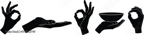 Stock vector illustration of hands gesturing ok and holding bowl