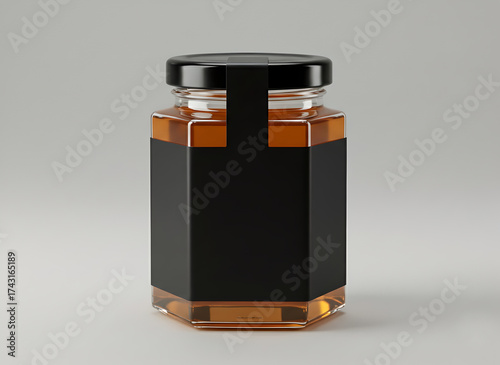 Wallpaper Mural Honey In a Hexagonal Glass Jar with Black Label for Mockup Torontodigital.ca