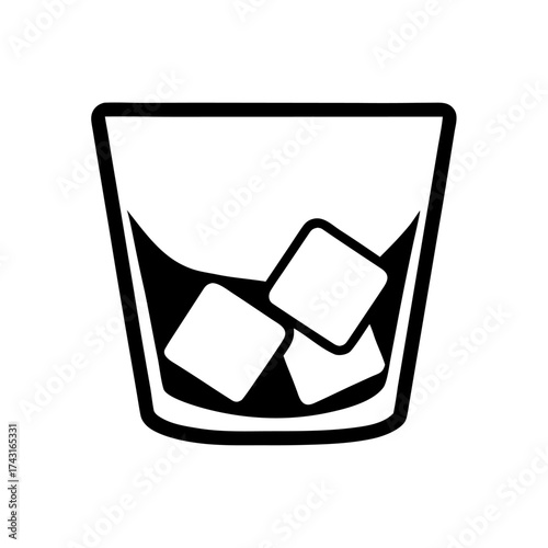 A whiskey glass with ice cubes, symbolizing sophistication.