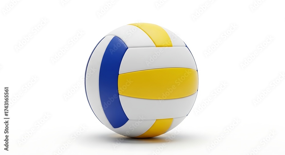 Fototapeta premium A standard volleyball with white blue and yellow panels isolated on a white background