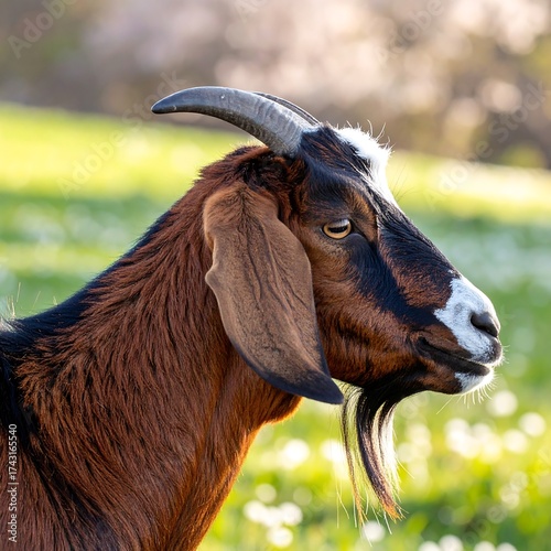 Profile of a Brown and Black Goat in Natural Field Setting