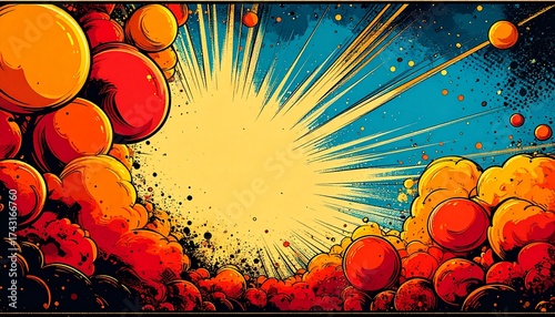 Abstract explosive illustration featuring vibrant colors and dynamic energy, an artistic depiction