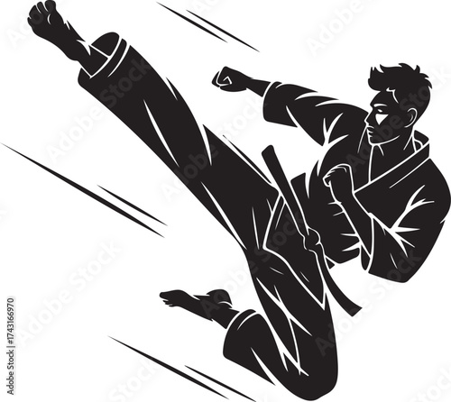 Dynamic karate kick illustration for martial arts