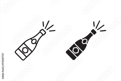 Champagne bottle icon vector set black and white design