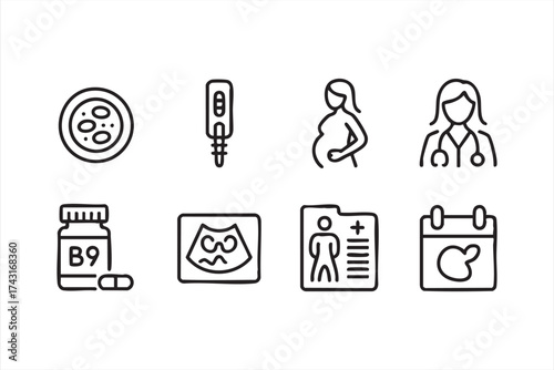 Pregnancy and fertility icons vector set line art illustration