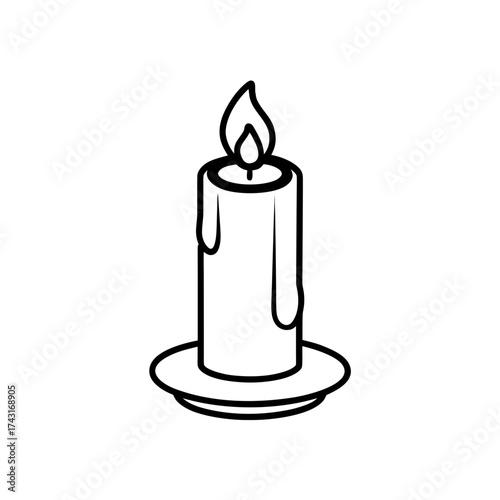 Illustration of a burning candle with dripping wax on a candle holder base