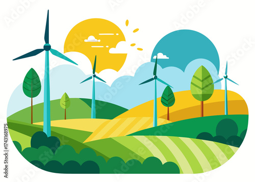 landscape with wind turbines