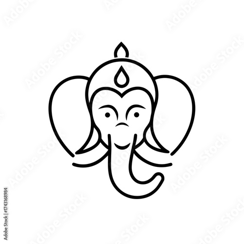 Illustration of a ganesha head with a teardrop shaped decoration on head