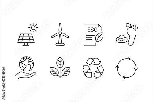 Green energy and renewable resources line art icon pack
