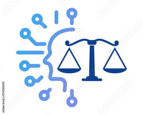 AI ethics of artificial intelligence circuit human head with scale of justice symbolizing the crucial need for fairness impartiality and morality in AI systems technology