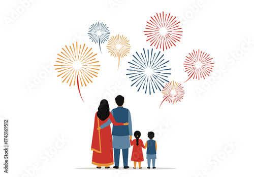 Family Watching Fireworks Display Together in Celebration.