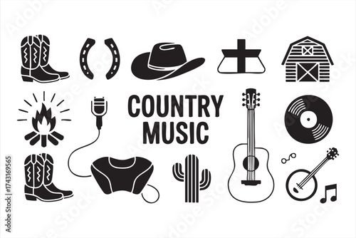 Classic country music elements cowboy and folk vector art