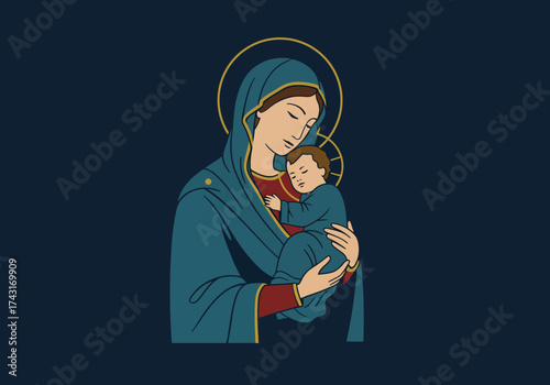 Madonna and Child Illustration: A Timeless Depiction of Motherly Love.