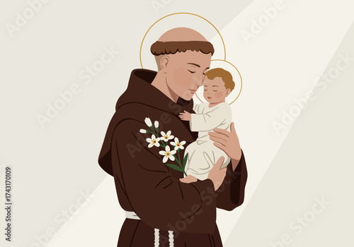 Saint Anthony Holding Baby Jesus in a Brown Robe.