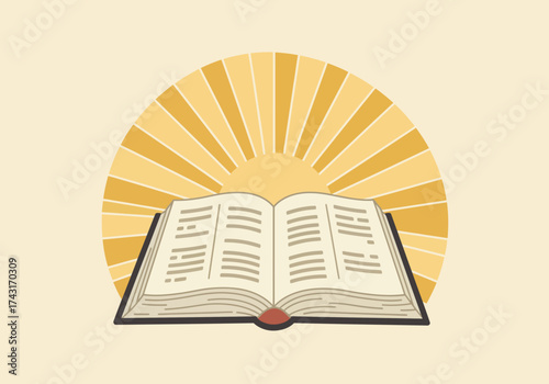Open Book with Light Rays Emanating from Behind.
