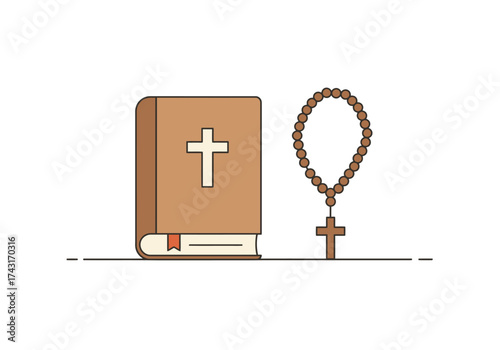 Bible and Rosary Beads Religious Symbols of Faith and Prayer.