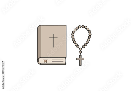 Holy Bible and Rosary Beads Christian Religious Symbols.