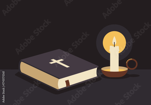 Bible and Candle Still Life Representing Faith and Spirituality.
