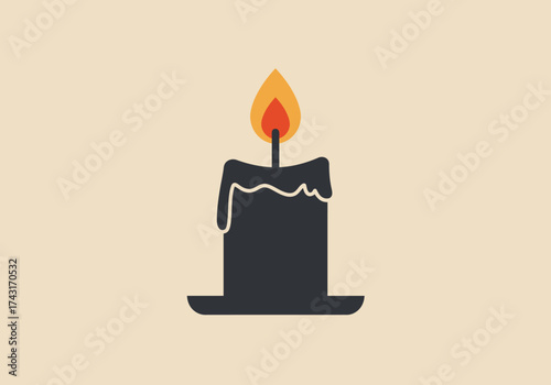 Simple flat vector illustration of a burning black candle.