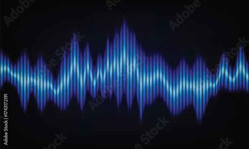 A colorful music equalizer on a dark background, with glowing sound waves representing audio technology, music, and rhythm. Abstract sound visualization for design and multimedia. Vector EPS10.