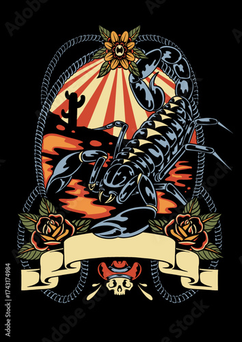 scorpions vintage traditional American Tatto illustration