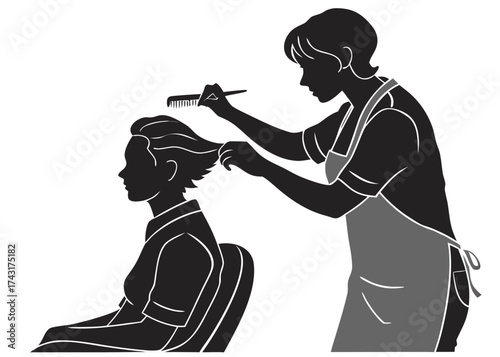 barber silhouette  : barber giving haircut to client in silhouette style at salon - haircut, grooming, and fashion theme