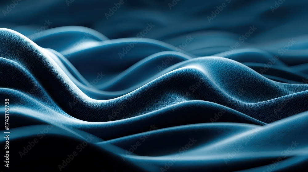Obraz premium Blue fabric waves with detailed texture and elegant light. Great for textile, abstract or technology themed backgrounds.