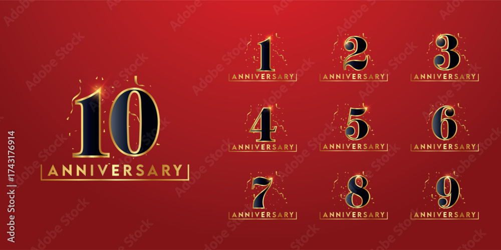 Φωτογραφία Set of golden anniversary logotypes for celebration events, weddings, greeting cards, and invitations