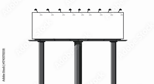 A white rectangular billboard sits atop three gray supporting columns