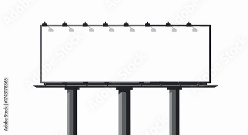 A white rectangular billboard sits atop three gray supporting columns