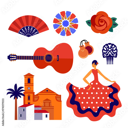 set of flamenco party vector icons