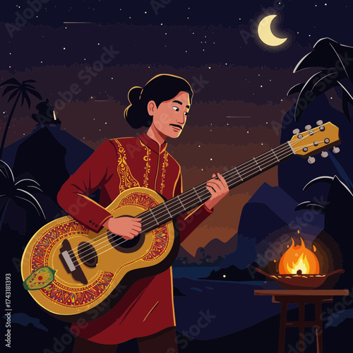 Cultural Music Performance Under Moonlight