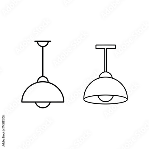 Simple outline icons of two pendant ceiling lights for interior design vector