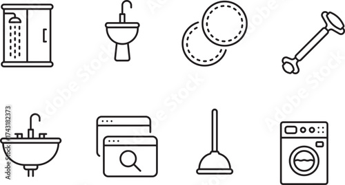 Bathroom and Hygiene Icons Set shower