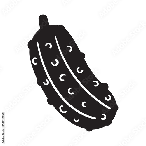 Pickled Cucumber Silhouette Icon, Simple Vector Illustration on White Background