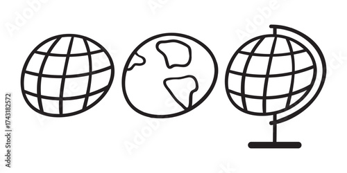Globe Outline Icon Set, Simple Vector Illustration on White Background