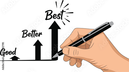 Good better best concept hand drawing growth with black arrows
