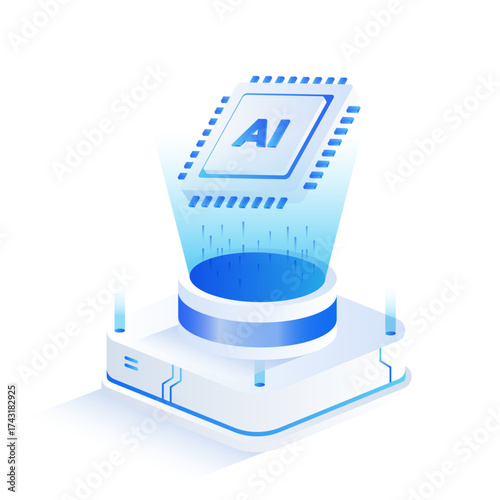 AI chip isometric illustration. artificial intelligence technology concept.