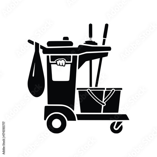 Janitorial Cleaning Service Cart Solid Glyph Icon