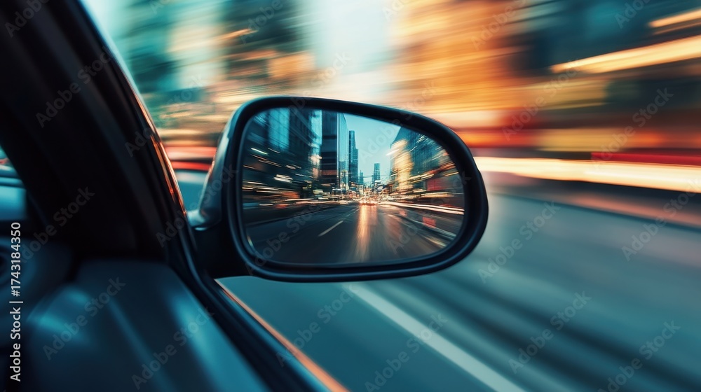 Obraz premium City lights blur as a car accelerates through urban streets during twilight hours