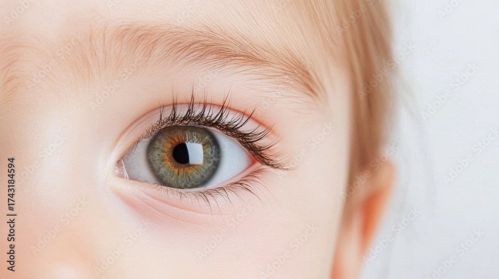 Obraz premium Captivating close-up of a child's eye revealing stunning details and vibrant colors during a bright afternoon