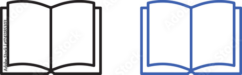 Open Book Icons Black and Blue Outline Keywords: book, open book, reading, education, knowledge