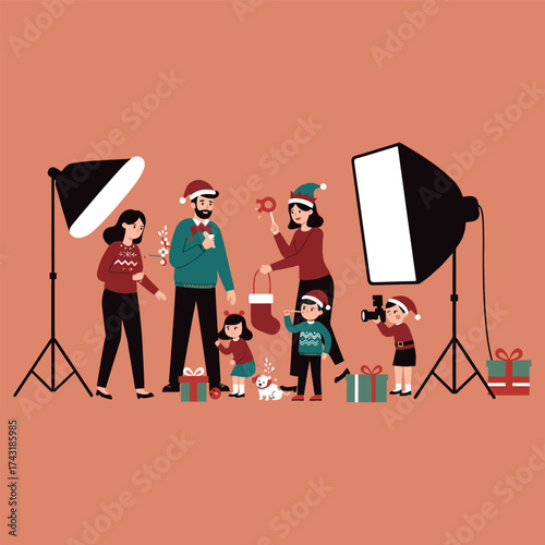 Family Christmas Photo Shoot in a Studio Setting