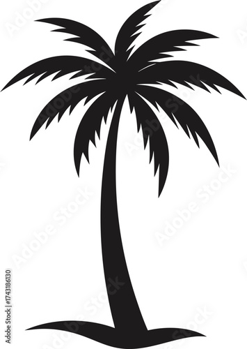 Vector art of black silhouette of a single curved palm tree