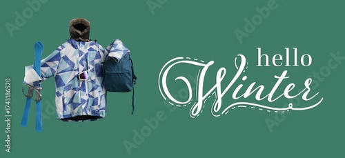 Winter clothes with skis ac...