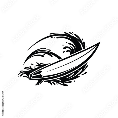 Surfing Board Riding Ocean Wave Logo