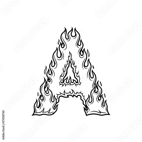 Blazing A of the Inferno: A stylized illustration features the letter A enveloped in dynamic flames, a striking visual embodying passion, energy, and transformative power.