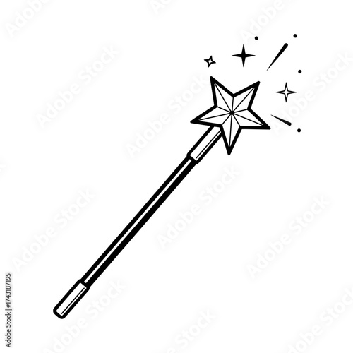 Star-Topped Wand of Enchantment: A simple yet captivating illustration of a star-topped wand emitting a magical aura, perfect for projects needing a touch of wonder.