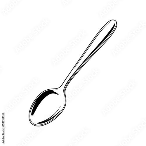 Elegant Silver Spoon: A pristine silver spoon, its smooth surface gleaming under soft lighting, offering a timeless appeal, a classic tool.